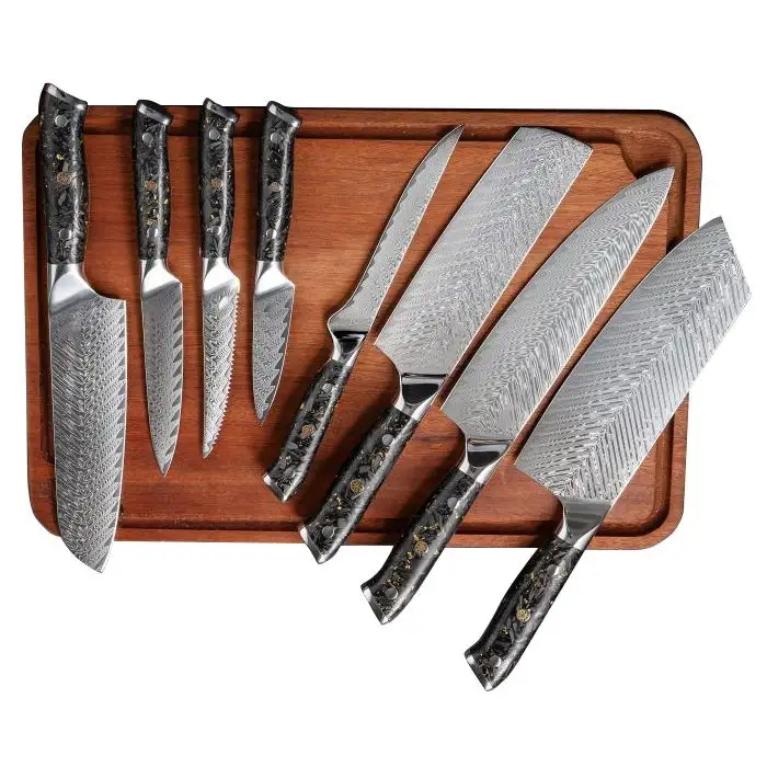 ゴールドリーフハンドルダマスカス台所用品西洋料理シェフのナイフ三徳ナイフシェフの特別なナイフ