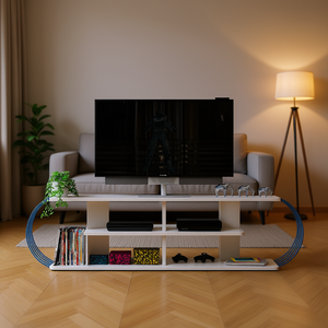 Centro di intrattenimento a 4 ripiani moderno centro di intrattenimento a magazzino aperto da 68 pollici bianco/blu unità per TV - Product Image 2