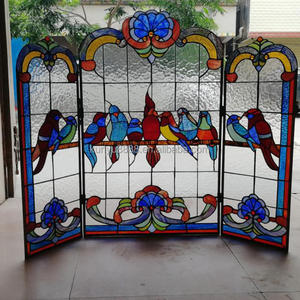 Factory Directly Customize Tiffany Stained Glass Birds Glass Block Solid Durable Fireplace <b>Screen</b> for Decoration - Product Image 2
