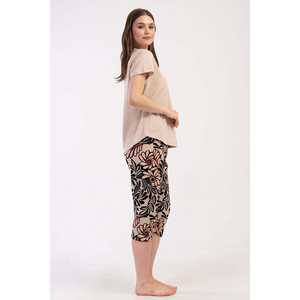 Traje de dormir capri ovalado de manga corta con cuello redondo para mujer, talla XXL - Product Image 1