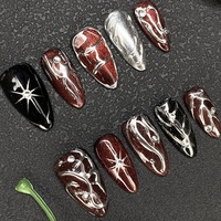 Uñas Postizas Acrílicas Reutilizables con Decoración 3D Brillante, Estilo Y2K, Lindas y Modernas, Forma Ataúd Cuadrada, Hechas a Mano