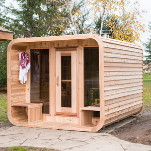卸売パインウッド屋外サウナ、ドア支柱付き屋外キューブサウナルーム - Product Image 2