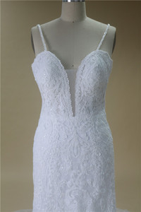 Abito da donna su misura sirena/tromba con scollo a V Sexy elegante abito da sposa abito da sposa - Product Image 5