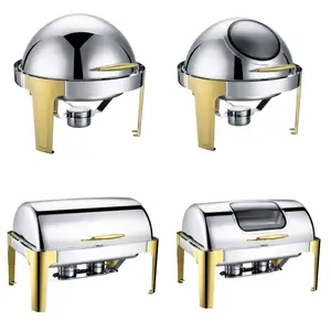 gold color roll top set food warmers for catering chafing dish