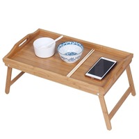 Plateau de service moderne à un niveau pour chevet, plateau à thé en bois de bambou, table de pique-nique carrée sur pieds pour service de fruits/légumes en maternité
