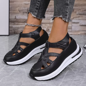 Sandalias deportivas de plataforma con cinta mágica, huecas, informales, de suela gruesa y cuña, novedad de verano para mujer - Product Image 1
