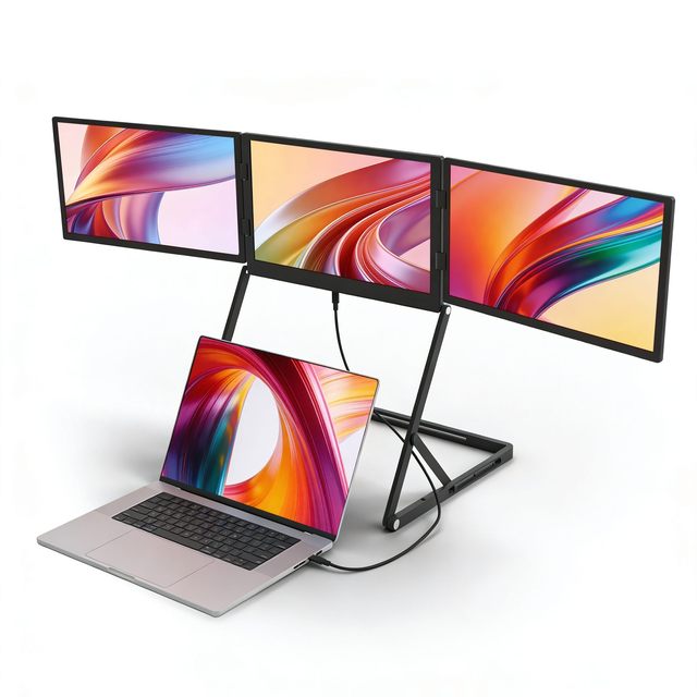 Vsdisplay Foldable 3 Screens Display Usb-C H/D 14 Inch 1920X1200 Triple Monitor Portable Screen Extender Monitor for Laptop