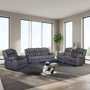 Conjunto de sofá reclinable eléctrico moderno con luces LED, mesa elevadora extensible, gabinete de almacenamiento, cuero artificial, relleno de esponja. - Product Image 4