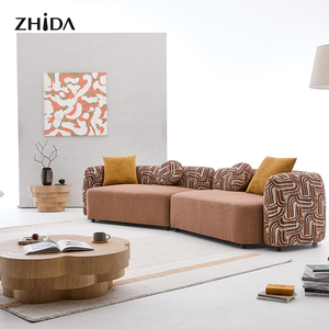 Divani in Legno di Tendenza per Soggiorno, Tipo Separato a 2 Posti, Rivestimento in Tessuto Marrone con Braccioli <span class=keywords><strong>e</strong></span> Schienale Avvolgenti - Product Image 1