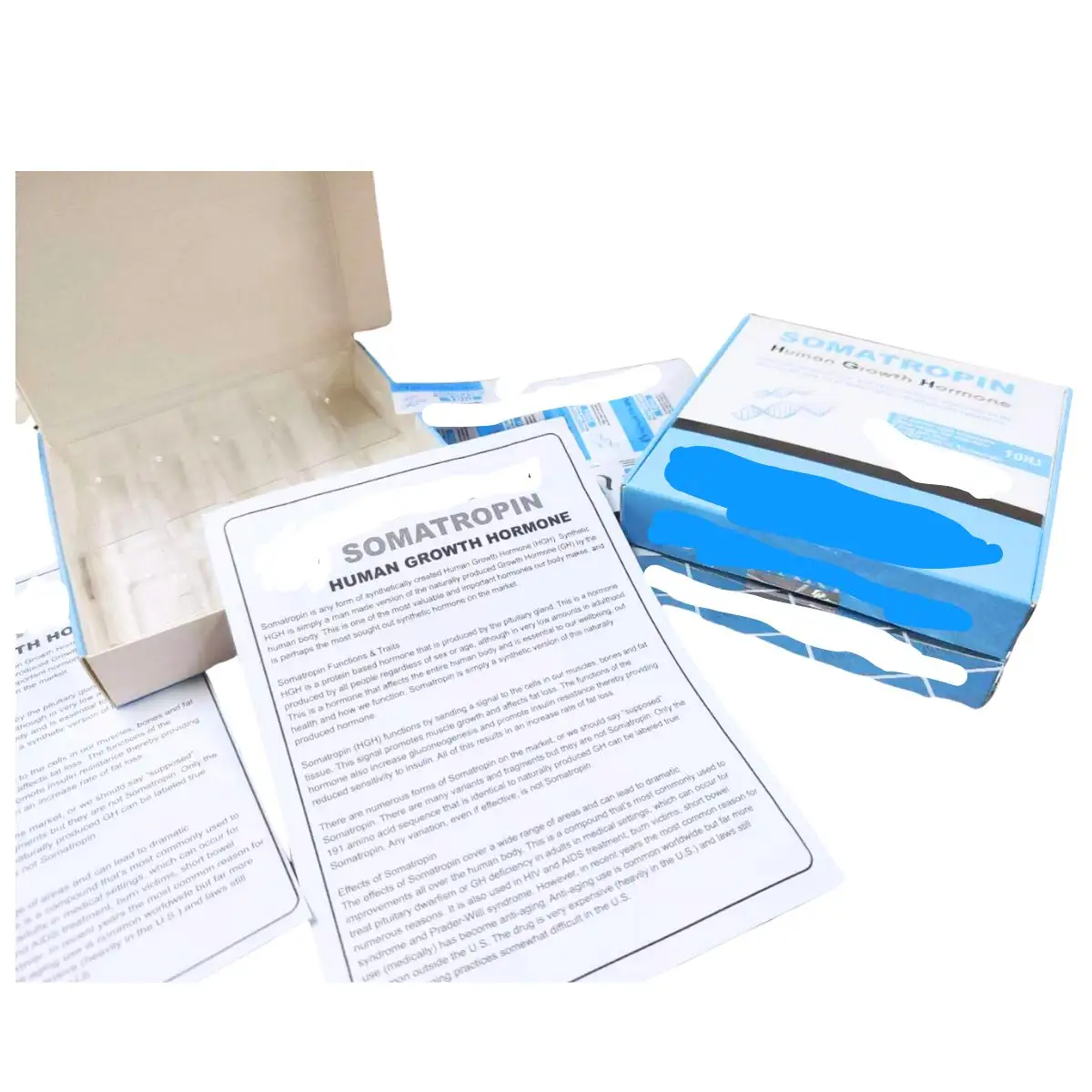 RTS büyüme hormonu kas bina ambalaj kutusu Somatropina plastik tepsi kağıt etiket ile 2ml flakon hgh ambalaj kutuları