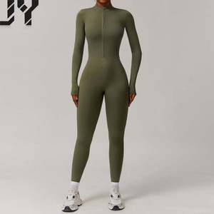 2025 Offre Spéciale à <span class=keywords><strong>manches</strong></span> <span class=keywords><strong>longues</strong></span> vêtements de sport combishorts une pièce Yoga gros body demi fermeture éclair sport Fitness femmes combinaisons - Product Image 1