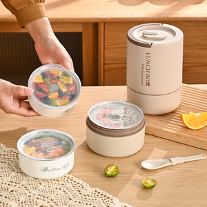 Экологичные продукты 2023: Портативный ланч-бокс с 3-мя отделениями, набор контейнеров для еды для взрослых с многоразовой ложкой и сумкой - Product Image 2