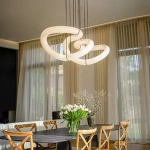 Moderno bianco forma strana spagnolo alabastro corde in pelle lampadario interno sala da pranzo decorazione arte lampada a sospensione in marmo