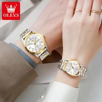 Olevs 3666 Couple Montres À Quartz Étanche Simple Mode Couple Lumineux En Acier Inoxydable Calendrier Affichage Montre pour Amoureux