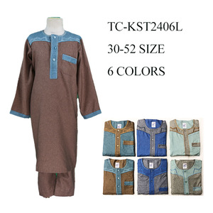 Vêtements quotidiens musulmans pour adolescents à manches longues, col rond, design <span class=keywords><strong>Qamis</strong></span> avec pantalon - Product Image 1