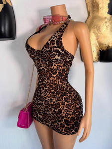Nouvelle robe sexy à imprimé léopard, dos nu, sans manches, col halter - Robe courte tendance pour femmes - Product Image 5