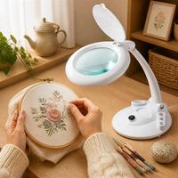 Multi Hole Storage Base Magnifier Lamp Illuminated Magnifying Glass Light for Cross Stitch Handcraft Workstation