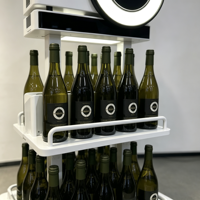 Présentoir à vin intelligent multi-niveaux avec panneau supérieur circulaire et éclairage LED pour équipement de présentation en boutique