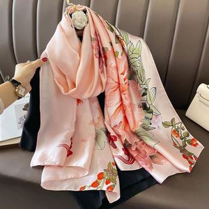 Écharpe florale en satin, motif feuille de printemps, dessin animé, décontractée, unie, à pois, léopard, nœuds, longue, imprimée numériquement, avec logo, style doux - Product Image 2