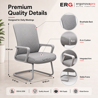 Chaise de visiteur ergonomique moderne grise personnalisée avec accoudoirs en maille, dossier respirant, siège rembourré, pivotante pour bureau à domicile