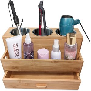 Bamboo Cosmetic Storage <b>Box</b> With Drawers Desktop <b>Makeup</b> Organizer For Skincare And Hair Tools 2 Tier Large Capacity - Product Image 1