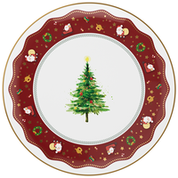 Service de table en céramique rouge Noël 2026 avec motifs sur le thème de Noël et assiettes de présentation à bord doré pour fêtes, banquets, et la maison