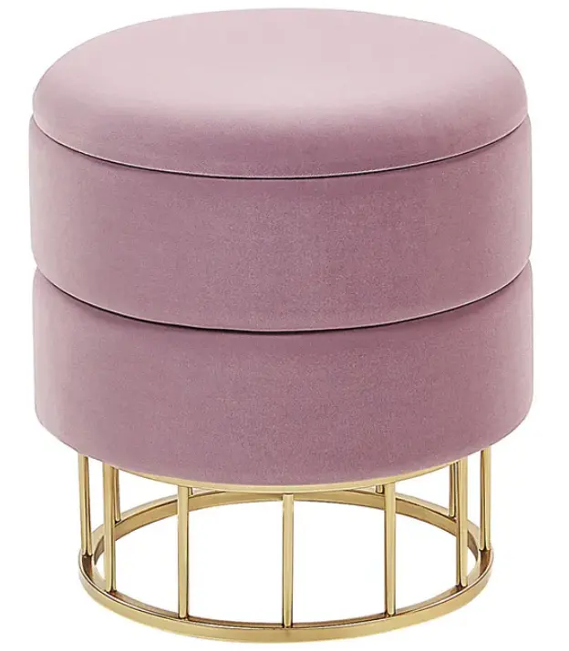 Popular Round Velvet Tufted Footstool Customized Colors Velvet Stools Removable Pouf Ottoman With Metal Support