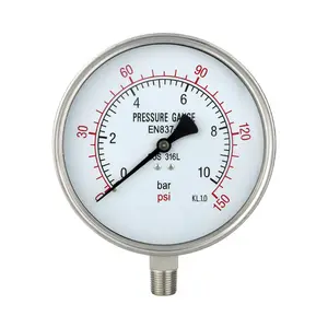 Multiple Specification 10bar 100bar 400bar Manometer Pressure Gauge 304 Stainless Steel 1.6% Gas Oil Pressure Meter