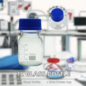 ขวดแก้วทรงกลมสำหรับห้องปฏิบัติการขนาด 250 มล. ทำจากแก้วบอโรซิลิเกต พร้อมฝาเกลียวสีน้ำเงิน สำหรับเก็บสารอาหารและสารเคมี - Product Image 2