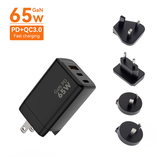 Adaptive Home Security System Type c USB-a 3 Port 65w PD GaN Watt Charger Quick Charger 3.0 Cellphone Charging Whit US Plug