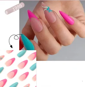 French Sparkling Multicolor Flowers candy Spring/Summer 24 pcs press on nails false nails artificial fingernails nails 1999