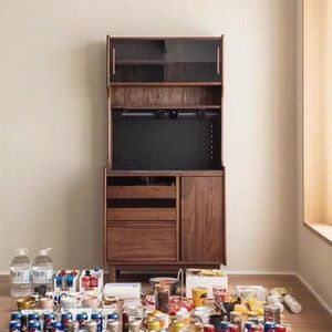 Black Walnut Wood Sideboard Large Capacity Living Room Cabinet Retro Style Tea Wine Storage Cabinet - Product Image 4