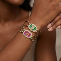 Bracelet en Corde Tressée Vintage Coloré Plaqué Or 18K avec Breloque Florale en Cuivre Émaillé, Bracelets Ajustables pour Femmes – Vente en Gros