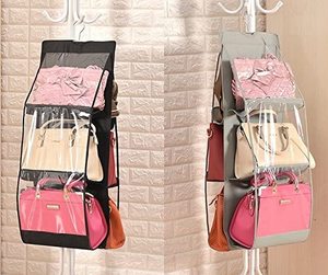 Hanging Handbag Organizer, Dust-Proof Storage Holder Bag Wardrobe Closet for Purse Clutch with 6 Larger Pockets <b>Black</b> - Product Image 4