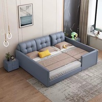Cama para Padres e Hijos Desmontable con Barandilla, de Cuero y Tela, Cama Infantil Extra Grande con Almacenamiento y Diseño de Paneles