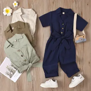 2020 children's wear baby boy and girl pure color west neck short sleeves jumpsuit