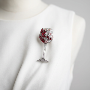 Broche personnalisée pour enfant en forme de verre à vin, avec strass en cristal, épinglette de revers, bijou fantaisie argenté pour fête, mariage, cadeau - Product Image 3