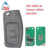 SZMAISHI Clé télécommande pliable à 3 boutons 2S6T-15K601-AB 433 MHz pour F-ord Focus Fiesta Mondeo Transit Tourneo 2004-2012 Lame FO21