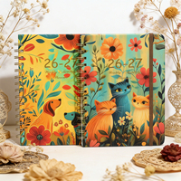 Agenda hebdomadaire et mensuel 2027, reliure spirale, design mignon chat, chien, fleurs, pour fournitures de bureau et scolaires