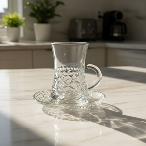 Juego de Tazas y Platos de Té de Cristal con 10 Diseños Clásicos de Yesink Wholesale - Serie RCBX-B30 con Textura Vintage Turca para el Hogar y Cafetería - Product Image 6