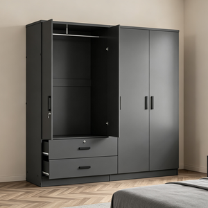 <span class=keywords><strong>Armoire</strong></span> de chambre à coucher de luxe noire mate, prête à assembler (RTA), avec tiroirs et tringle de suspension, fabrication OEM/ODM sur mesure - Product Image 6