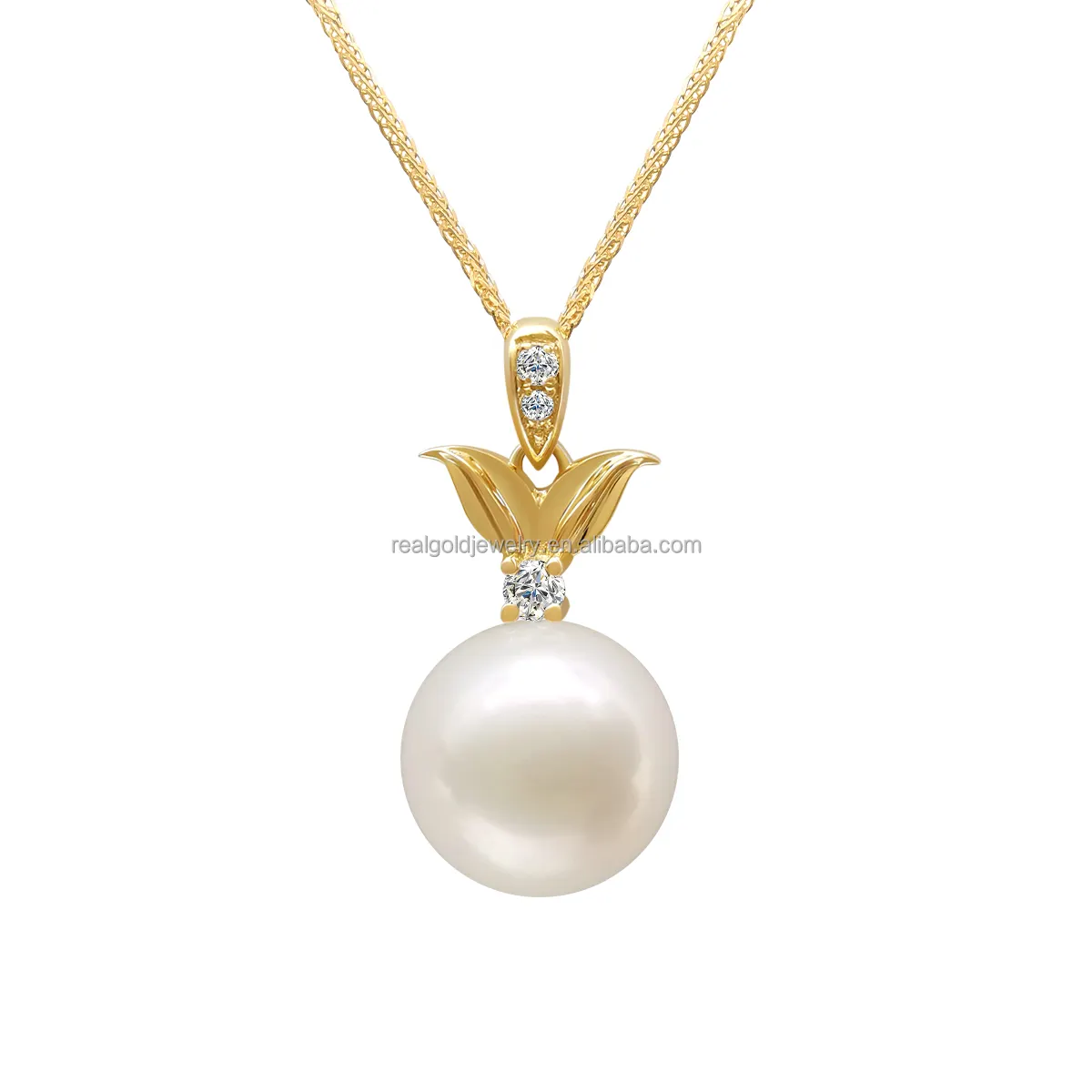 Genuine 14K Gold Freshwater Pearl Pendant Necklace Elegant Pearl Necklace Real Gold Fine Jewelry Necklace