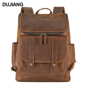 Dujiang Crazy Horse Leather <b>Backpack</b> Top Layer Cowhide Retro Laptop Bag Unisex Outdoor Travel <b>Backpack</b> - Product Image 5