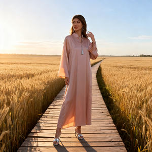 Vestido Abaya de Poliéster con Flecos de Pedrería Termoadhesiva, Elegante y de Lujo, Personalizado al por Mayor para Mujeres Musulmanas - Product Image 4
