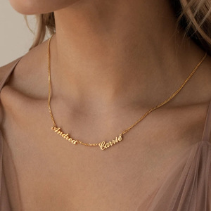 Collar Personalizado con Colgante <span class=keywords><strong>de</strong></span> Letra y Nombre, Cadena Cubana <span class=keywords><strong>de</strong></span> Acero Inoxidable Hipoalergénico, Joyería Unisex en Oro, Plata y Oro Rosa - Product Image 2