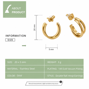Pendientes de Aro de Doble Riel de Acero Inoxidable con Baño de Oro de 14K al Vacío, Aros Abiertos Escultóricos en Capas - Product Image 3