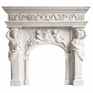 Cheminée en marbre personnalisée, moderne, sculptée à la main, de luxe, en marbre blanc du Hunan, avec manteau de cheminée en marbre - Product Image 2