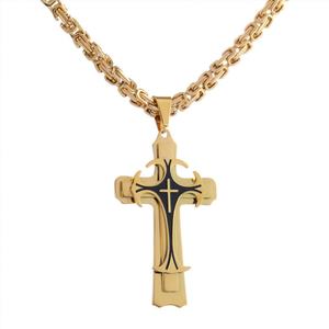 Collar de Cruz para Hombre, Estilo Hiphop Vintage, de Lujo Ligero, Resistente al Deslustre, en Oro de 14k, Acero Inoxidable Fino, Color Claro - Product Image 3