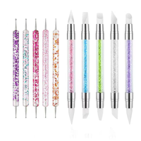 Ensemble de 5 outils de manucure double embout, kit de nail art, pinceau à ongles double tête pour gel UV et stylo à pois, pour dessin et peinture acrylique sur cristal
