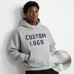 Sweat-shirt à capuche en molleton pour homme avec logo personnalisé brodé, coupe ample, en coton, avec poche avant, chaud, décontracté, vintage, pour l'automne et l'hiver - Product Image 1